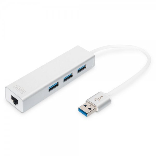 DIGITUS USB 3.0 3-Port Hub & Gigabit LAN Adapter weiß