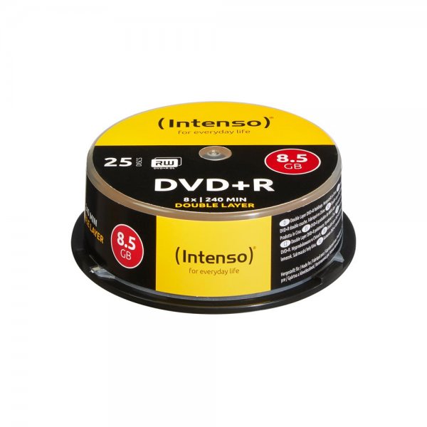 Intenso DVD+R DL 8,5GB/240 min. 8x Speed Cakebox/Spindel mit 25 Discs Rohlinge