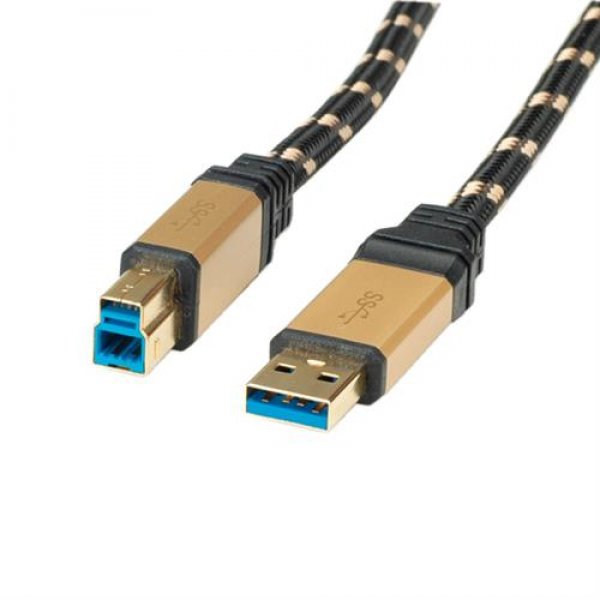 Roline 11.02.8903 Gold USB 3.0 Kabel Typ A-B 9-polig 5 Gbit/s extern 3m schwarz