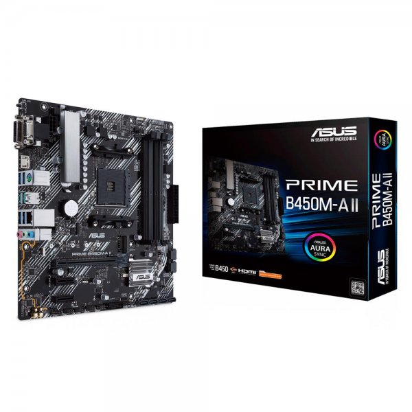 ASUS Prime B450M-A II Mainboard Sockel AM4 mATX AMD Ryzen DDR4-Speicher M.2 SATA 6Gbit/s USB 3.1 Gen 2 Typ-A Aura Sync