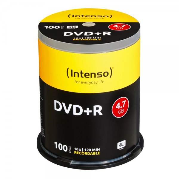 Intenso DVD+R 4,7GB/120 min. 16x Speed Cakebox/Spindel mit 100 Discs Rohlinge