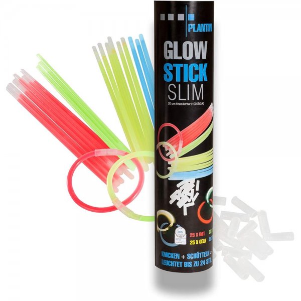 PLANTIN Glow Stick Slim 20 cm Knicklichter 100 St. Blau Grün Gelb Rot Leuchtstick Party Leuchtstab