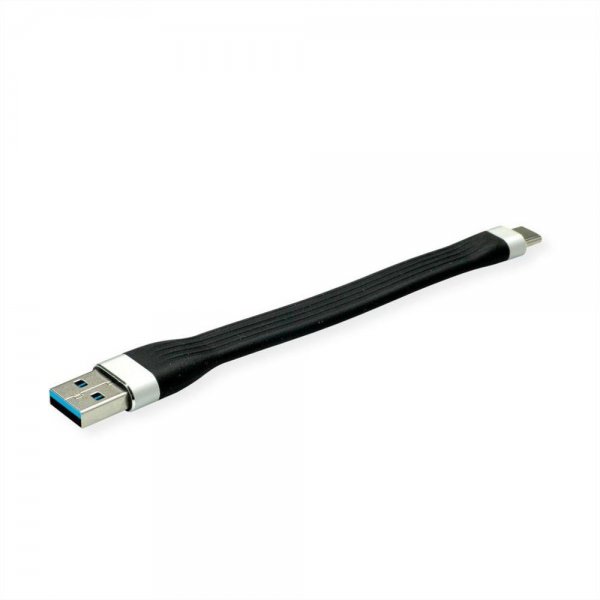 ROLINE USB 3.2 Gen 1 Silikonkabel A-C Stecker an Stecker schwarz 11 cm Flachkabel