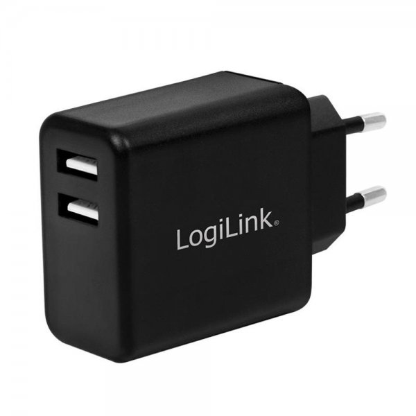 LogiLink USB Steckdosenadapter, 2x USB-Port, 12W, schwarz