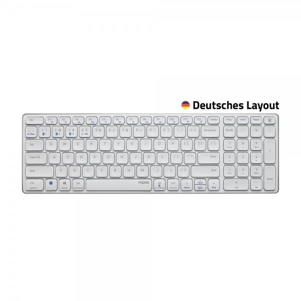 Rapoo 9700M Kabelloses Tastatur-Maus Set Deutsches-Layout QWERTZ Weiß flaches Aluminium Design