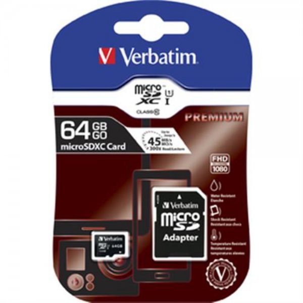 Verbatim microSDXC 64GB Class 10 UHS-I incl Adapter
