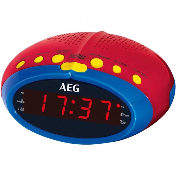 AEG MRC 4143 Radiowecker Uhrenradio Rot für Kinder mit UKW/MW-PLL LED-Display Einschlafautomatik