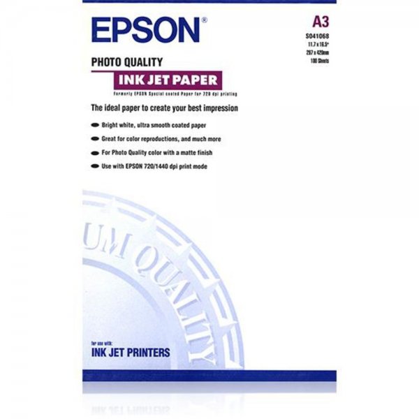 Epson Photo Quality Ink Jet Paper, DIN A3, 102 g/m², 100 Blatt Fotopapier Matt weiß