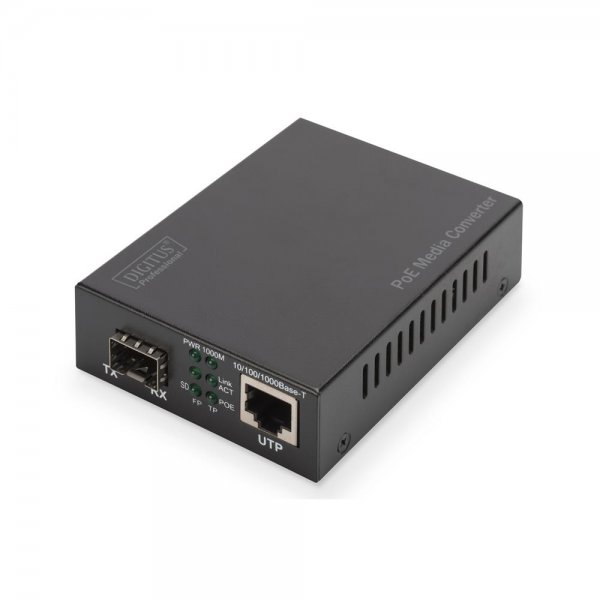 DIGITUS Gigabit Ethernet PoE+ Medienkonverter RJ45/SFP PSE