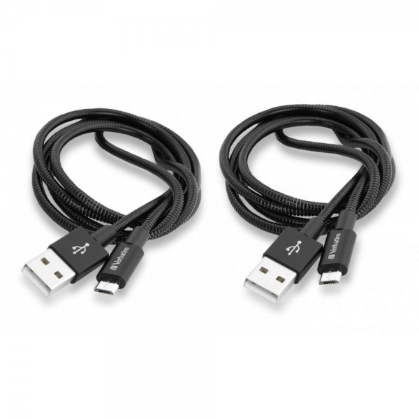 Verbatim 2er-Pack Mikro-USB Edelstahl-Kabel 30 cm Schwarz Sync- und Ladekabel