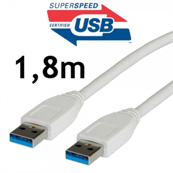 Value USB 3.0 Anschlusskabel Kabel A-A 1,8m USB3.0 weiß