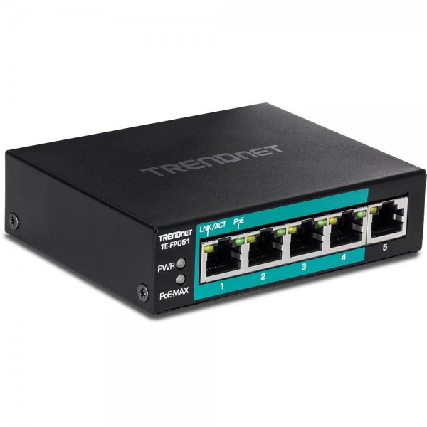 Trendnet TE-FP051 5-Port unverwalteter Fast Ethernet Langstrecken PoE+ Switch