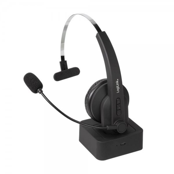 LogiLink Bluetooth Mono Headset mit Mikrofon und Ladestation schwarz kabellos