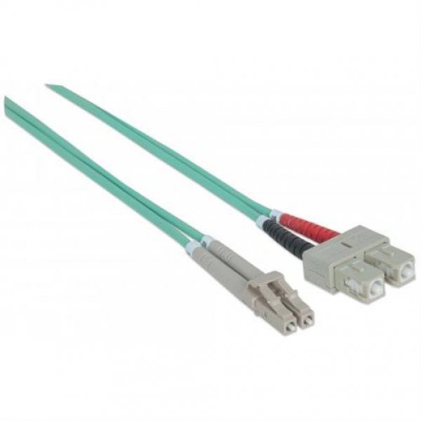 Intellinet Glasfaser LWL-Anschlusskabel, Duplex, Multi, Aqua, 5m, OM3, LC/SC