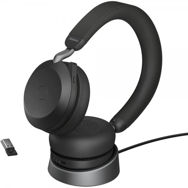Jabra Evolve2 75 Wireless PC Headset Schwarz mit Ladedock USB-A Bluetooth-Adapter und MS-Kompatibilität
