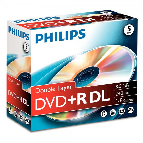 PHILIPS DR8S8J05C/00 Rohlinge 5x DVD+R 8,5GB 240Min Geschw. 8x Jewel Case