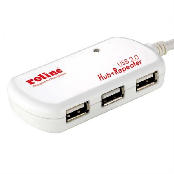 ROLINE USB 2.0 Highspeed Hub 4 PORT + REPEATER inkl. 12m Kabel