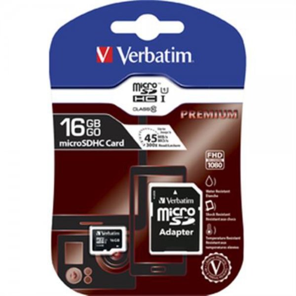 Verbatim microSDHC 16GB Class 10 UHS-I incl Adapter