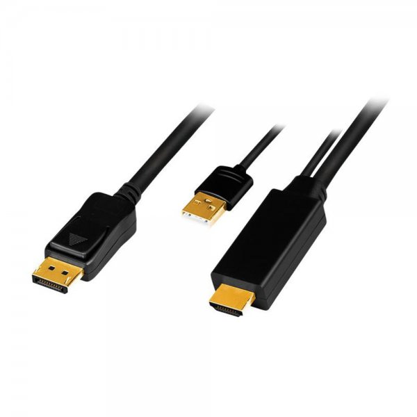 LogiLink HDMI-Anschlusskabel HDMI-A-Stecker und USB-A-Stecker an DisplayPort-Stecker schwarz 2 m