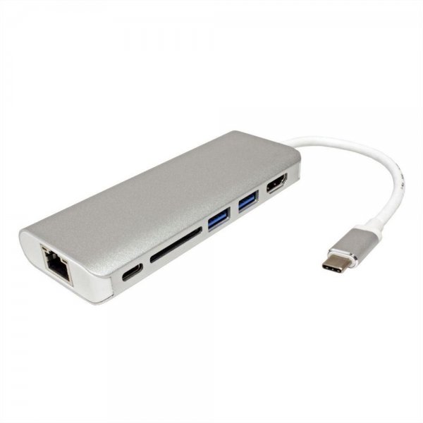 ROLINE Dockingstation USB Typ C HDMI 4K USB 3.0 USB 3.2 Gen 1 SD MicroSD Gigabit Ethernet