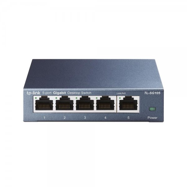 TP-Link TL-SG105 5-Port Gigabit Desktop Netzwerk Switch unmanaged lüfterlos blau metallic