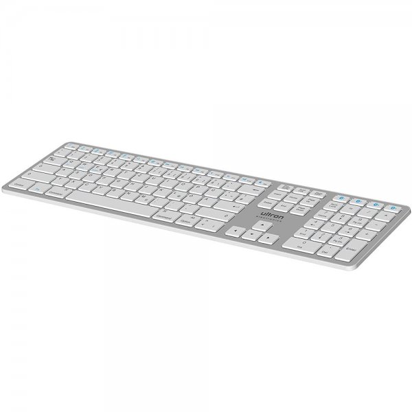 ultron UMK-1 Bluetooth Tastatur Mac PC Android kabellos Aluminium Keyboard wireless flach Tablet Multi-Device 4 Geräte