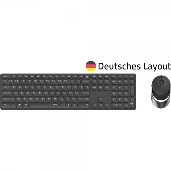 Rapoo 9850M kabelloses Tastatur-Maus Set Dunkelgrau flaches Aluminium Design DE-Layout QWERTZ