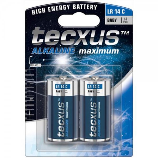 Tecxus 11010 LR 14 Batterie Alkali Baby C 2er Blister 7 Jahre lagerfähig 1,5 V