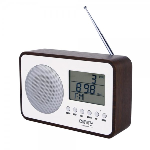 Camry CR 1153 FM-Digitalradio Weiß/Braun Retro-Holz-Design LCD-Anzeige Kalender Temperatur Wecker