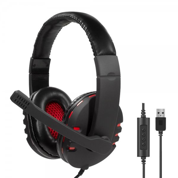 LogiLink Stereo USB-Headset mit integrierter Steuerung und Mikrofon Schwarz/Rot