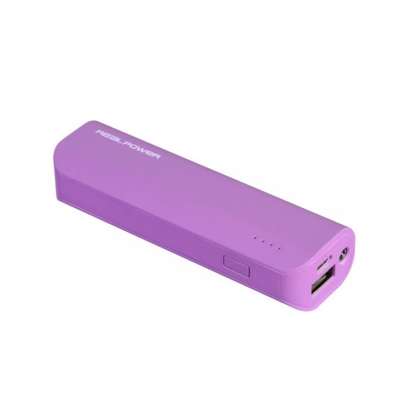 RealPower PB-2600 purple 2600 mAh Powerbank Mobiles Ladegerät LED Zusatzakku USB Smartphone Handy