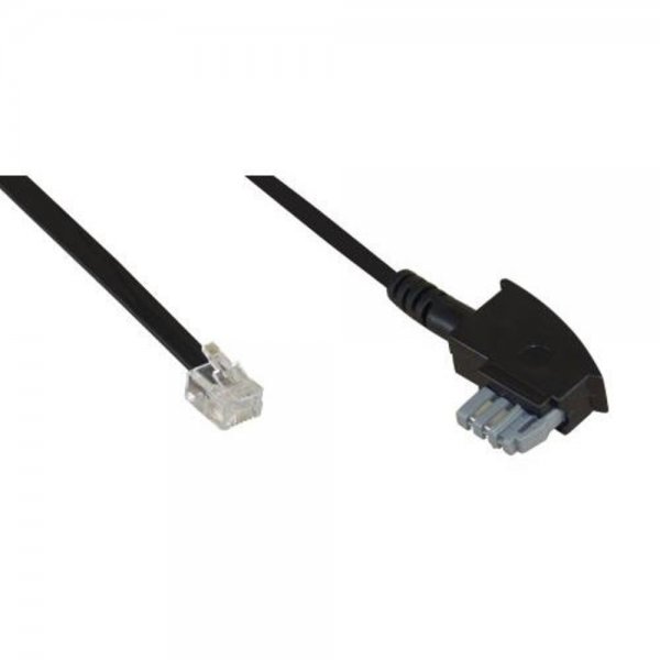 InLine TAE-N Anschluss Kabel RJ12 Stecker für Modem gebrückt 15m Schwarz Anschlusskabel Telefonkabel