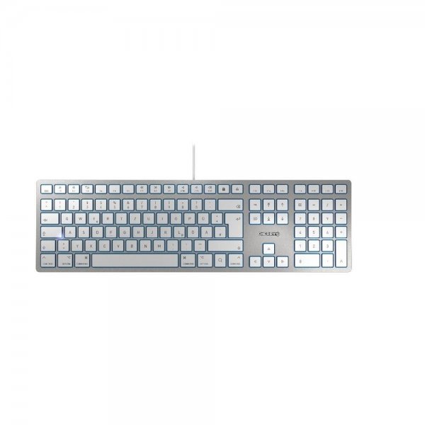 CHERRY KC 6000 SLIM FOR MAC Ultra flache Design Tastatur mit Mac-Layout QWERTZ Silber/Weiß