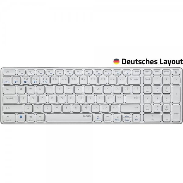 Rapoo E9700M Kabellose Tastatur Deutsches-Layout QWERTZ Weiß flaches Aluminium Design