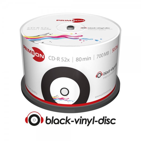 50x Top CD-R Rohlinge 80Min 700MB 52x Spindel black-vinyl-disc bedruckbar