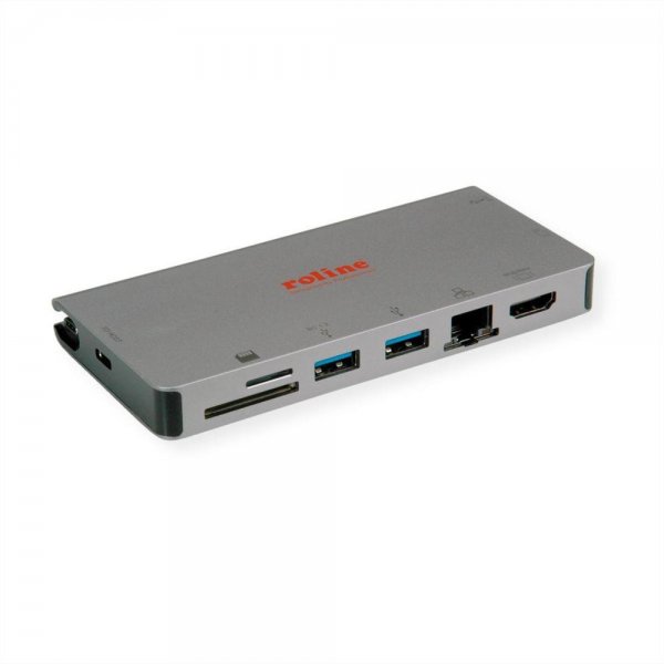 ROLINE USB Typ C Dockingstation HDMI 4K VGA 2x USB 3.2 Gen 1 LAN PD Cardreader Aluminium