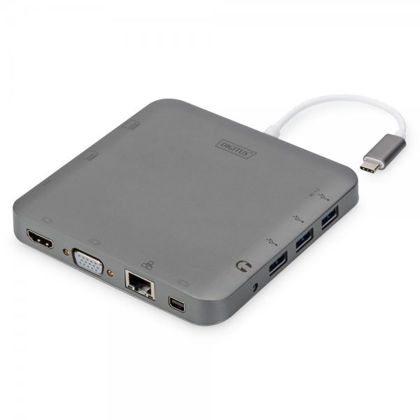 DIGITUS Universal Docking Station USB Type-C Grau 11-Ports Video Kartenleser RJ45