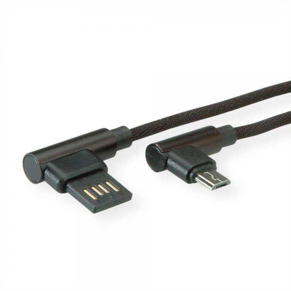 ROLINE USB 2.0 Kabel gewinkelt Typ A reversibel an Micro B ST/ST schwarz 0,8 m