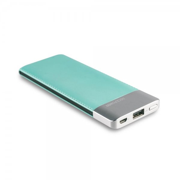 RealPower PB-5500 Fashion Lake Blue 5500mAh Powerbank Mobil Ladegerät Kunstleder Smartphone Tablet