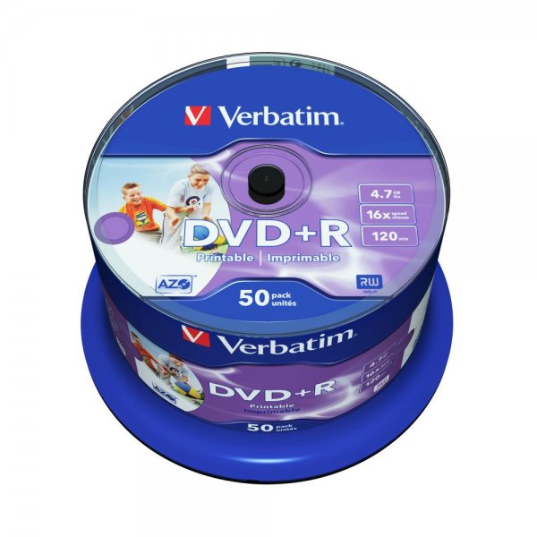 50x Verbatim DVD+R Rohling 4,7GB 16x Speed Jewel Case 120 Minuten bedruckbar