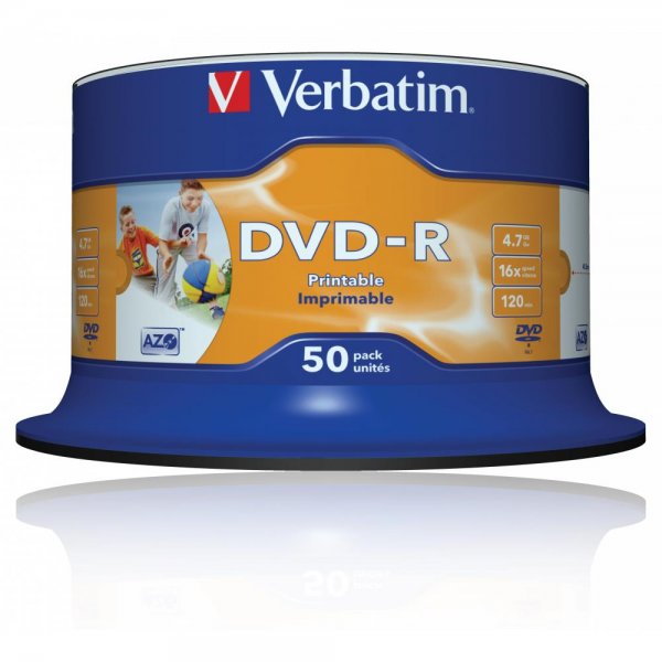 Verbatim DVD-R Wide Inkjet Printable No ID Brand 50er Pack Spindel 4.7GB bedruckbar