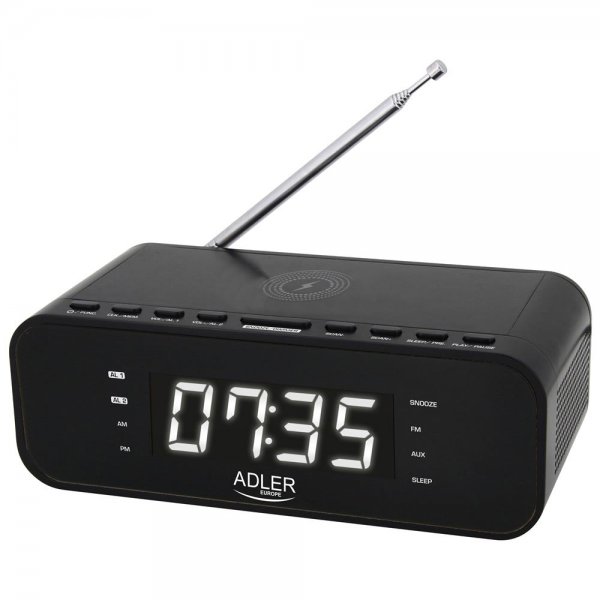 Adler AD 1192B Wecker mit kabellosem Ladegerät digital FM Radio Bluetooth schwarz Kunststoff USB