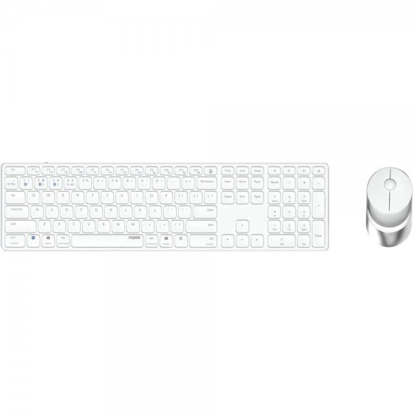 Rapoo 9850M kabelloses Tastatur-Maus Set Weiß flaches Aluminium Design DE-Layout QWERTZ