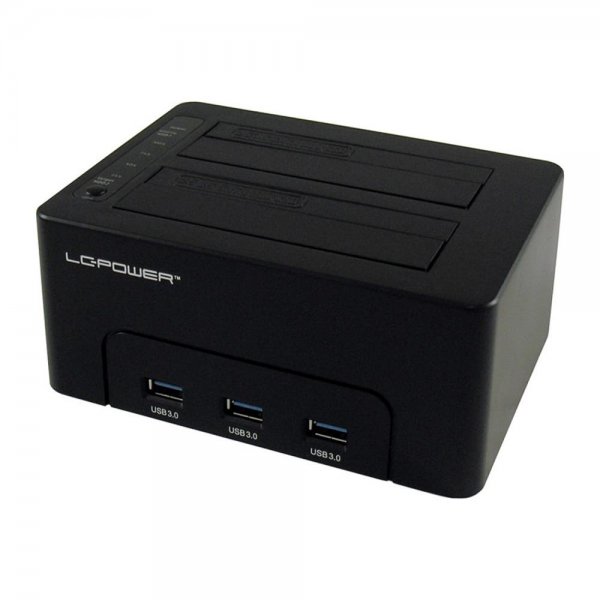 LC-Power USB 3.0 Dual Bay HDD Docking Station mit Kopierfunktion und 3-Port-USB-Hub | LC-DOCK-U3-HUB