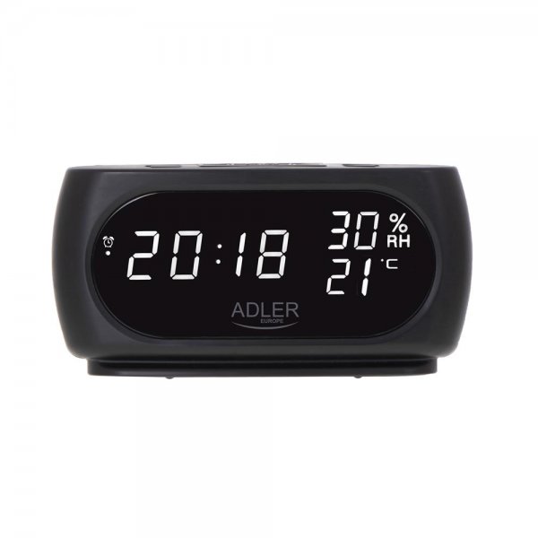 Adler AD 1186 LED digital Uhr mit Thermometer Wecker Datumsanzeige Innentemperatur Raumluftfeuchtigkeit schwarz