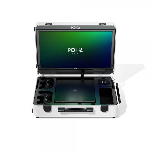 POGA Pro PS4 Slim Weiß Gamingkoffer inkl. Trolley und 21,5" ASUS Gaming Monitor