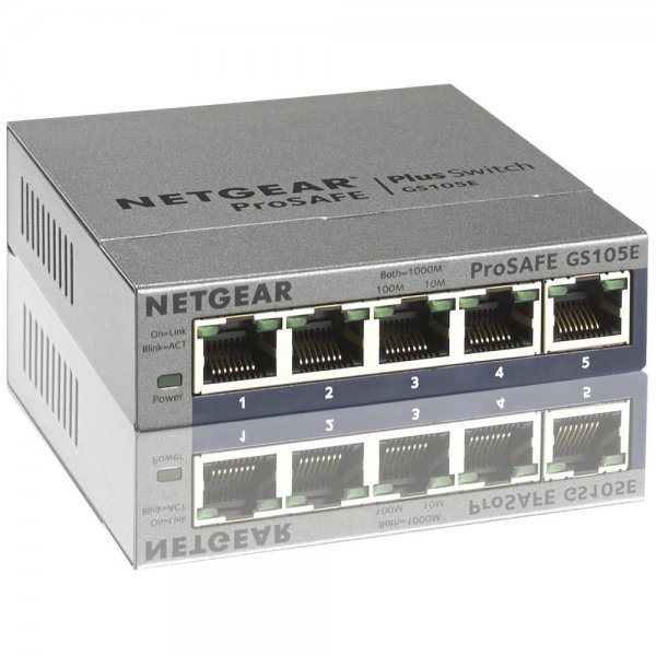 Netgear GS105E 5-Port Gigabit Ethernet LAN Switch Smart Managed Plus, grau