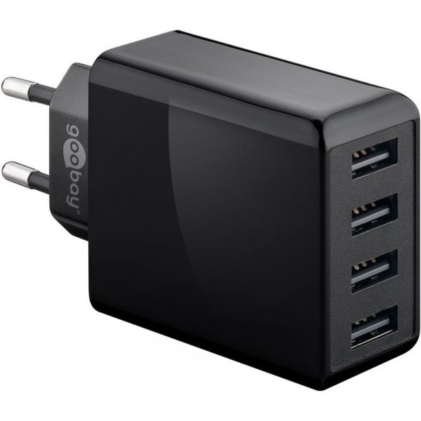 Goobay 44953 4-fach USB-Ladegerät 30 W schwarz flache Bauform USB-A Netzteil