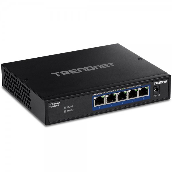 TRENDnet TEG-S750 5-Port 10 G Desktop Switch Lüfterlos fünf dedizierte 10G-Ports unterstützt auch 2,5G/5G-BASE-T