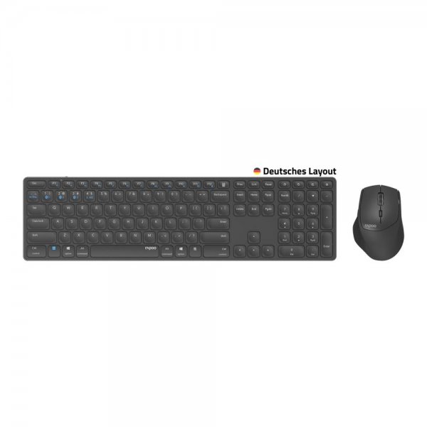 Rapoo 9800M kabelloses Tastatur-Maus Set Wireless 1600 DPI Deutsches Layout QWERTZ Dunkelgrau